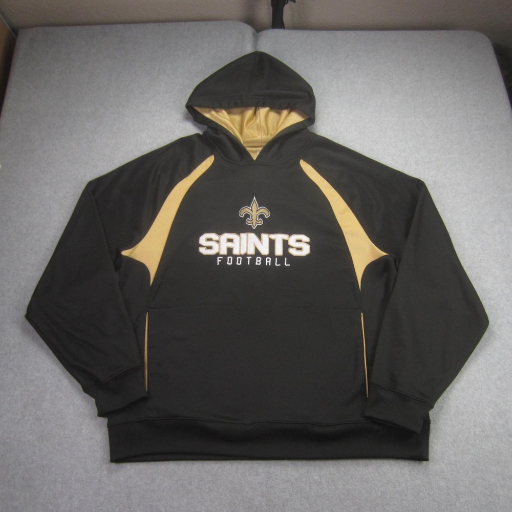 NFL Saints Hoodie Mens Large Black Gold Pullover Sweatshirt New Orleans Football